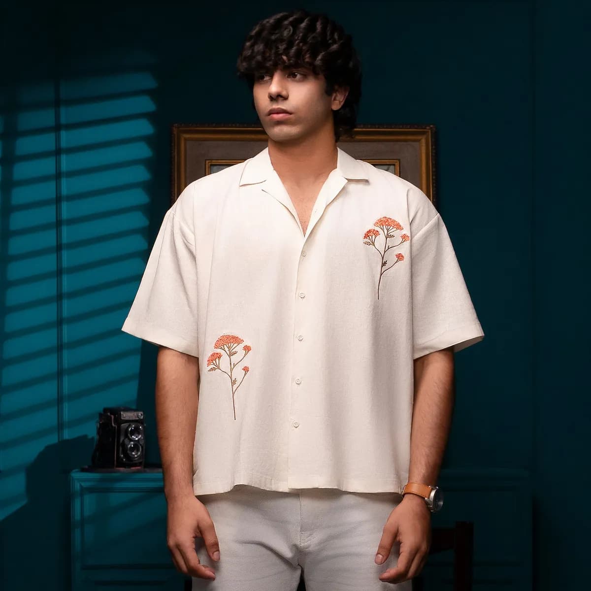 HUSO Ecru Bloom - Embroidered Linen Shirt new