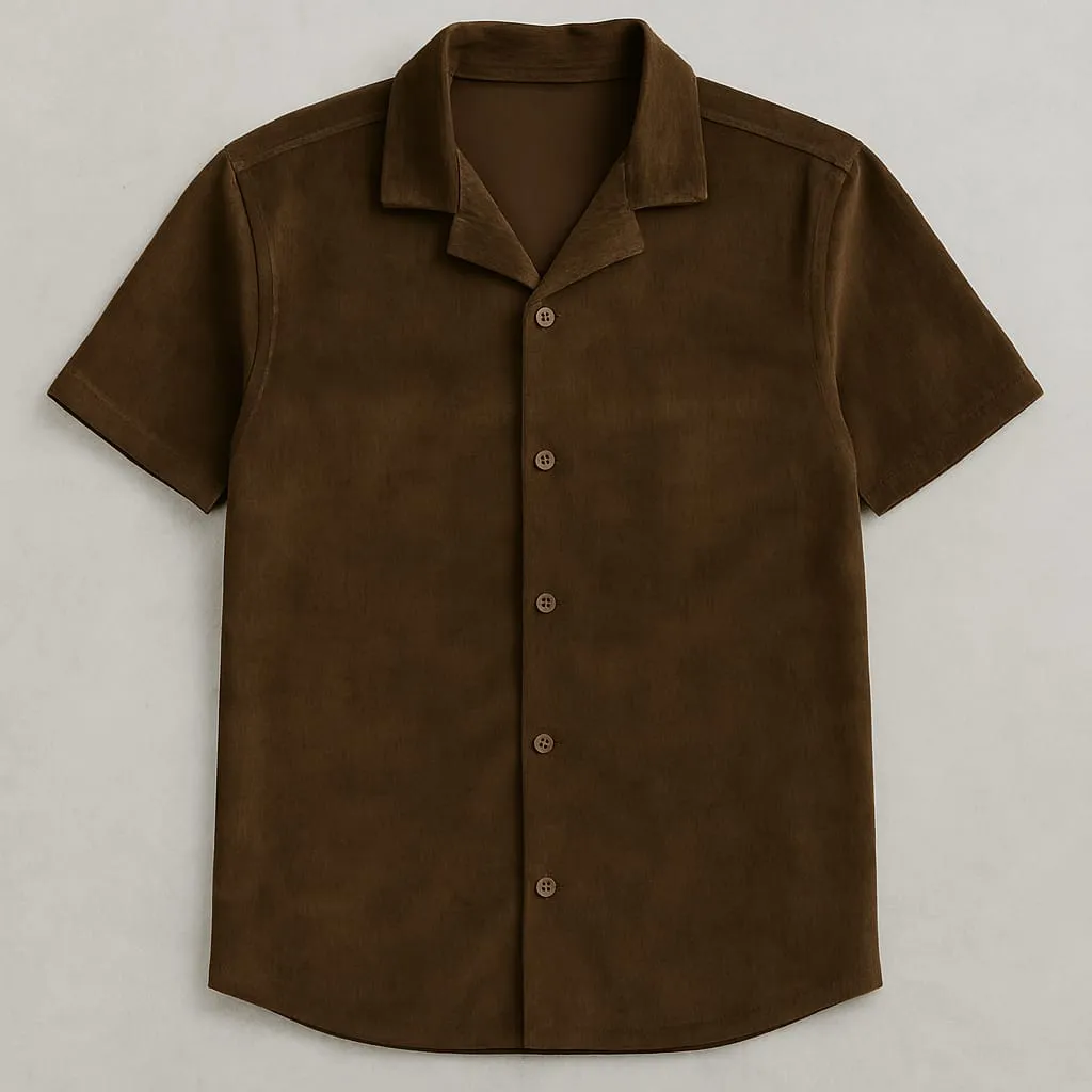 HUSO Short Sleeve Corduroy Shirt Brown new