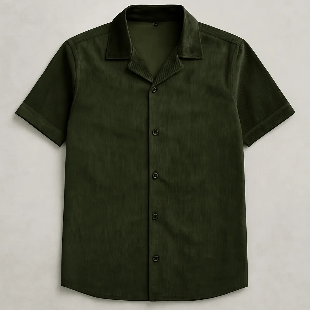 HUSO Short Sleeve Corduroy Shirt Forest Green new
