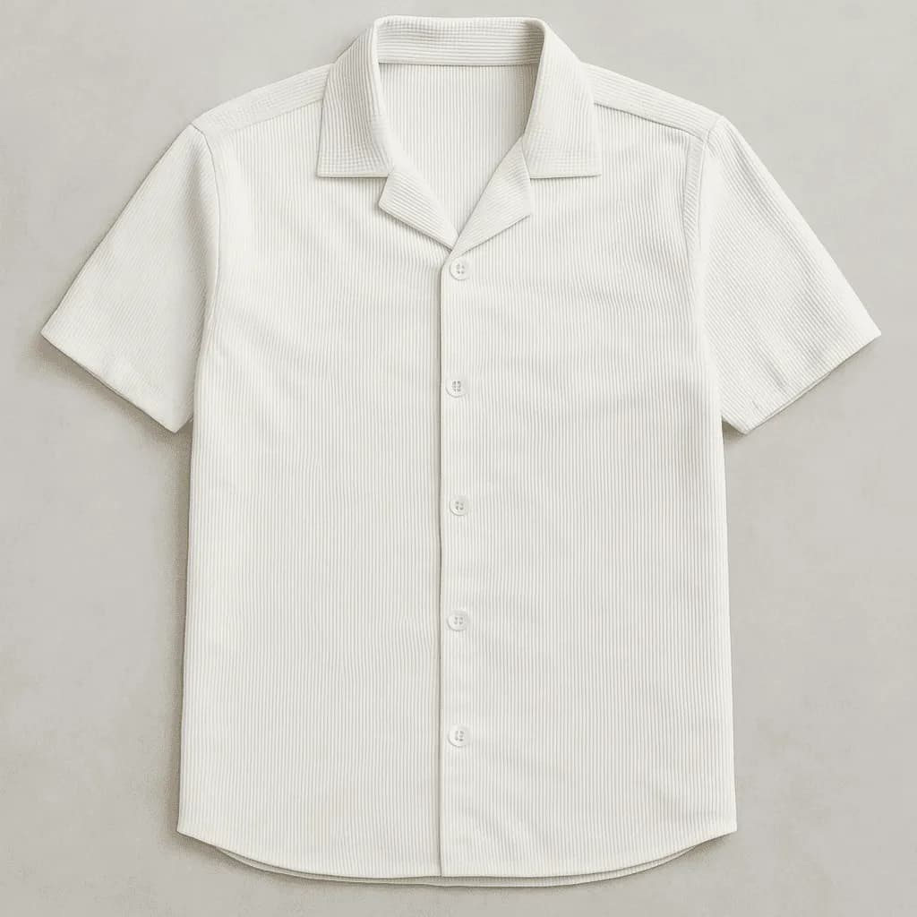HUSO Short Sleeve Corduroy Shirt Soft Bone White new
