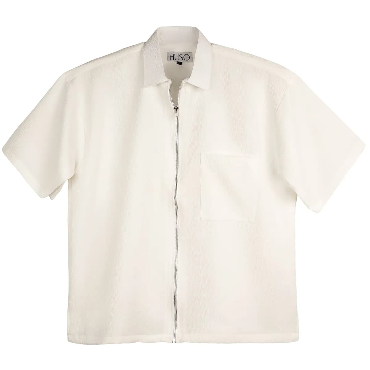 HUSO Textured Zip Shirt – Super White new, product view 2