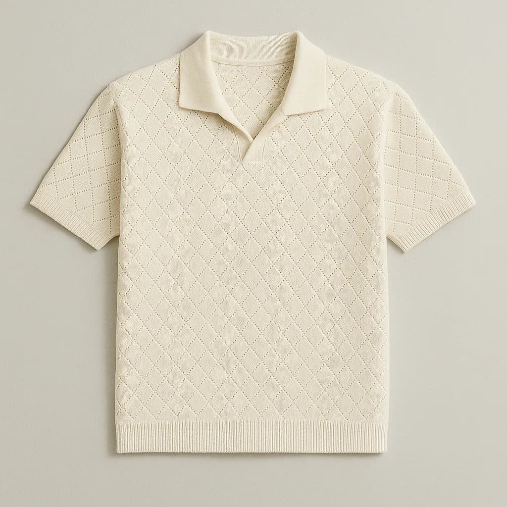 HUSO White Crochet Knit Polo new